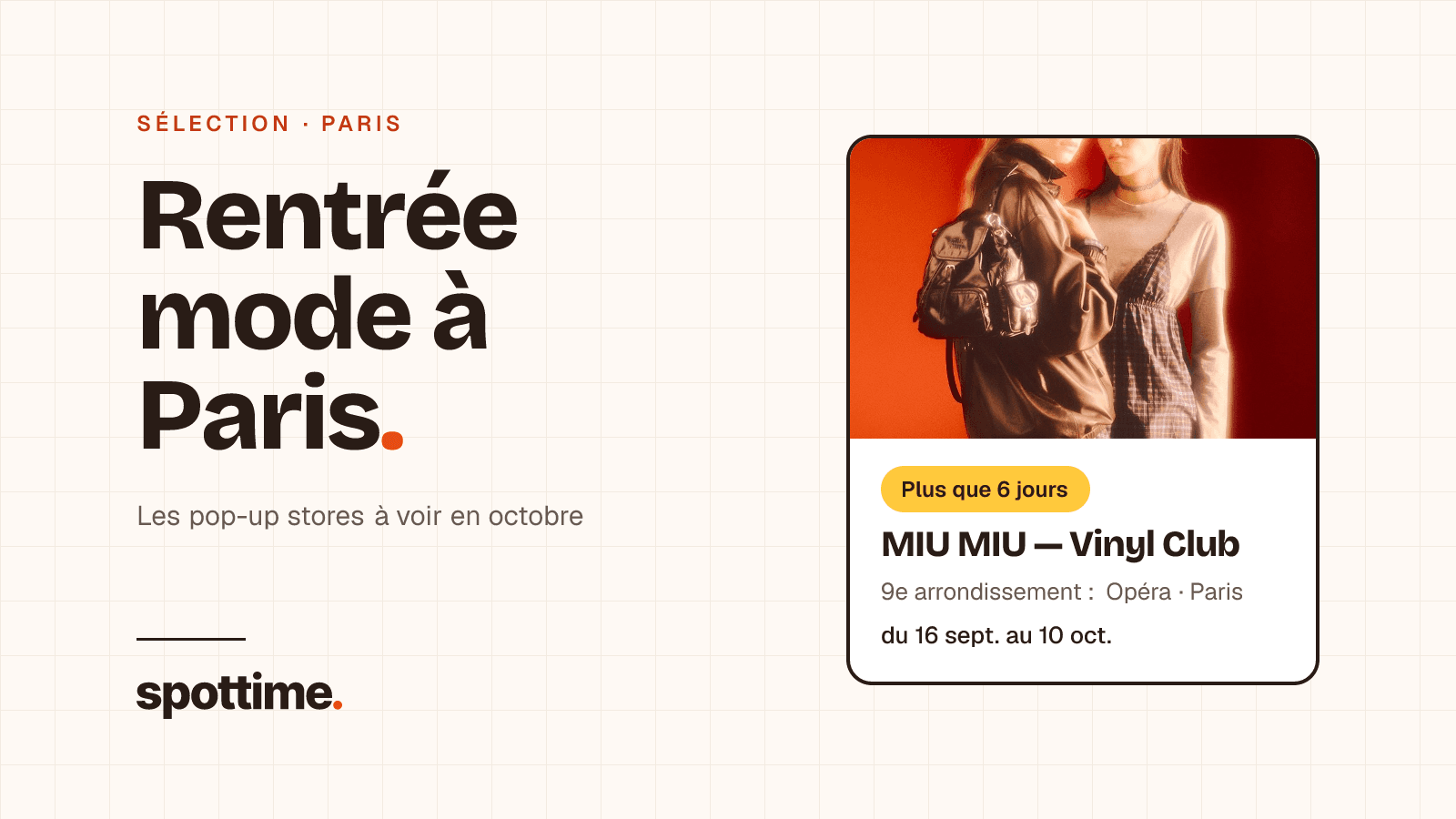 Couverture de l'article « Rentrée mode à Paris » : titre en grand à côté de la carte du pop-up « MIU MIU — Vinyl Club »